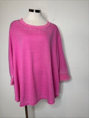 Jones & Co. Relaxed Ruffle-Trim 3/4 Sleeve Top - Pink